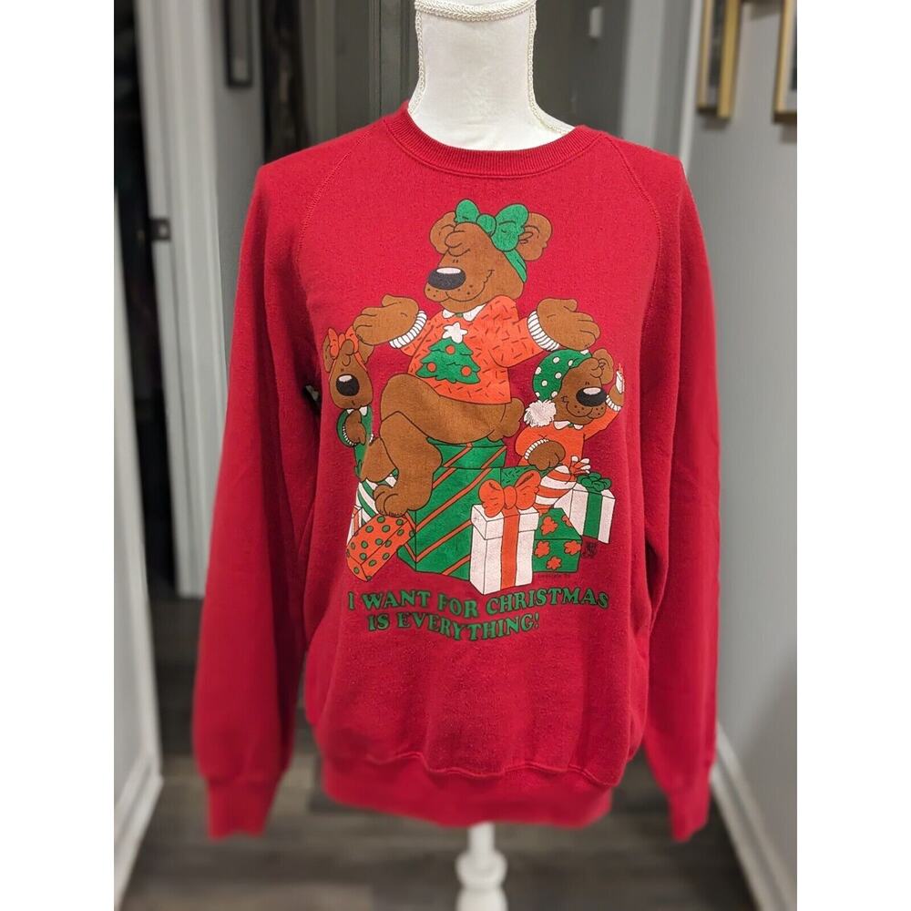 Vintage Lee Red 90s Streetwear Unisex L Christmas Presents Bears Y2K Sweatshirt